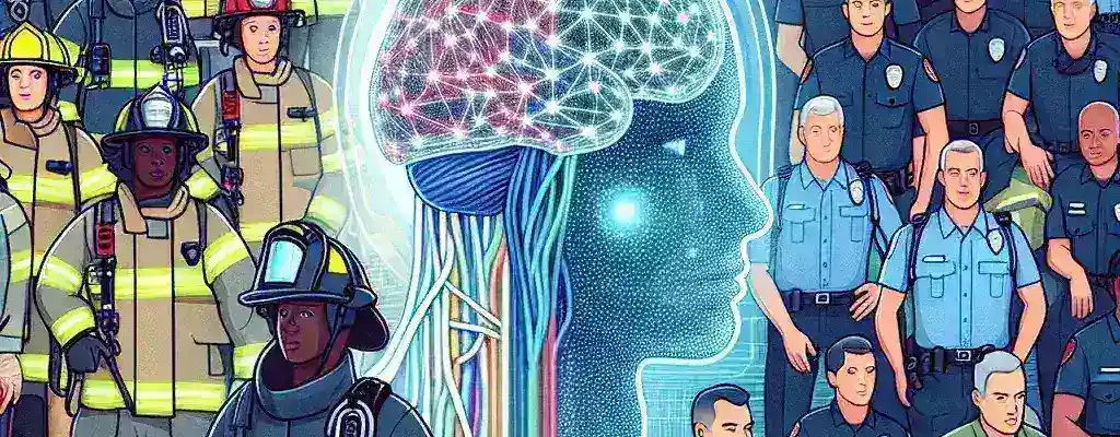 "First responders utilizing advanced AI technology during an emergency response training exercise, highlighting the impact of artificial intelligence on public safety and crisis management."