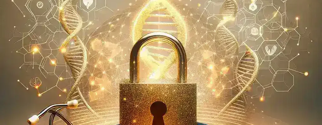 "Visual representation of homomorphic encryption technology applied to secure healthcare data, illustrating data privacy and secure computation in medical research."