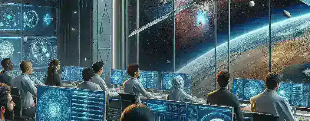 "NASA and SpaceX engineers collaborating on autonomous AI technology for satellite collision avoidance testing, showcasing innovative space exploration solutions."
