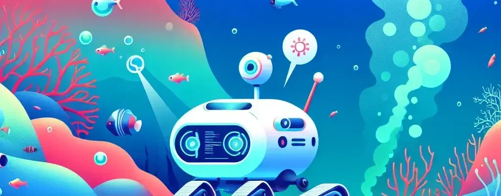 "AI-powered underwater robot investigating methane seeps in the ocean, contributing to climate studies on marine ecosystems and greenhouse gas emissions."