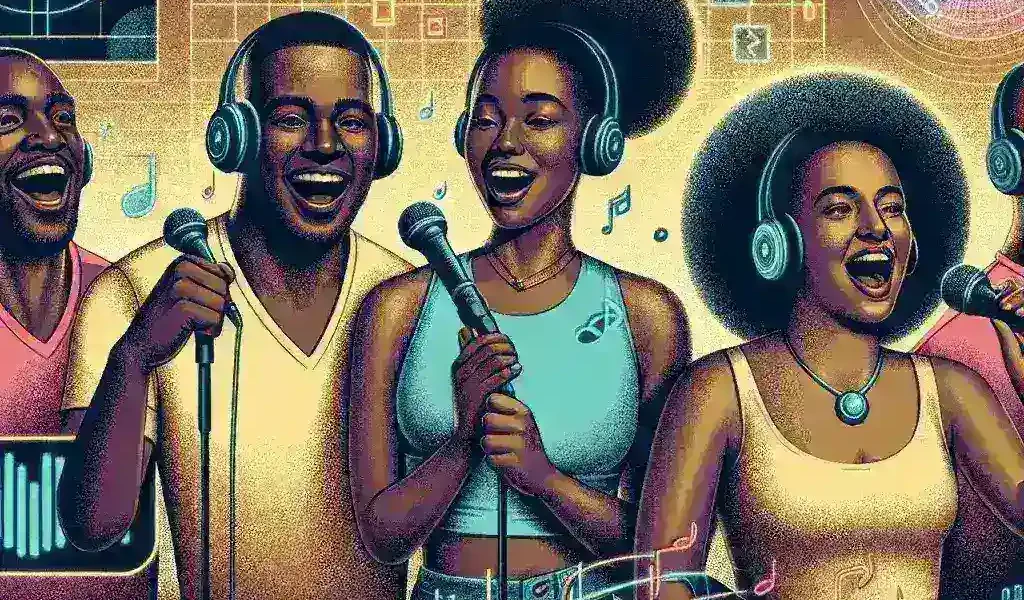 "Spotify adds AI-powered karaoke features for U.S. subscribers, showcasing users singing along to their favorite tracks in a lively atmosphere."