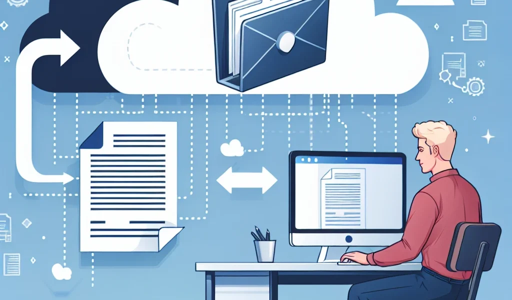 "Professional using cloud storage interface on a laptop to back up large project files, illustrating the process of cloud data management in a comprehensive guide for professionals."